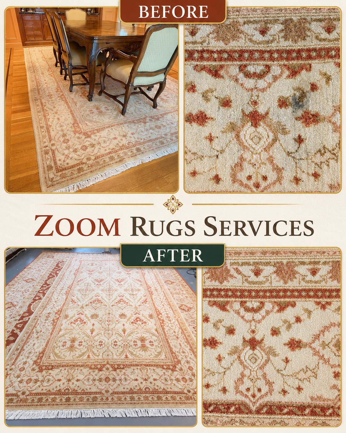 Before and After Stain Removal on Ornate Rug
