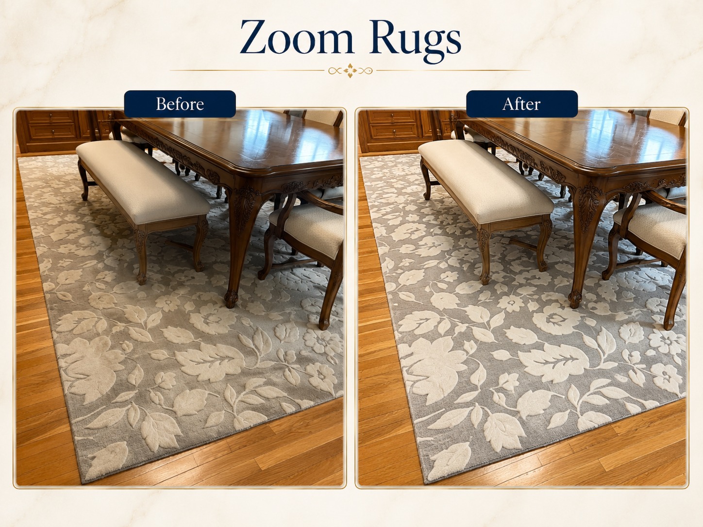 Before and After High Contrast Floral Rug