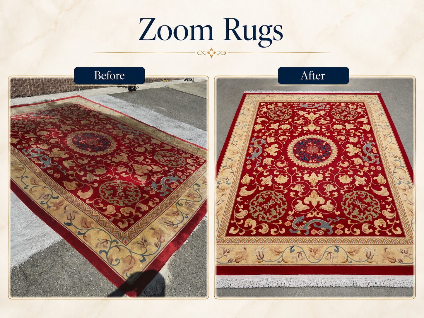 Before and After Ornate Red Rug
