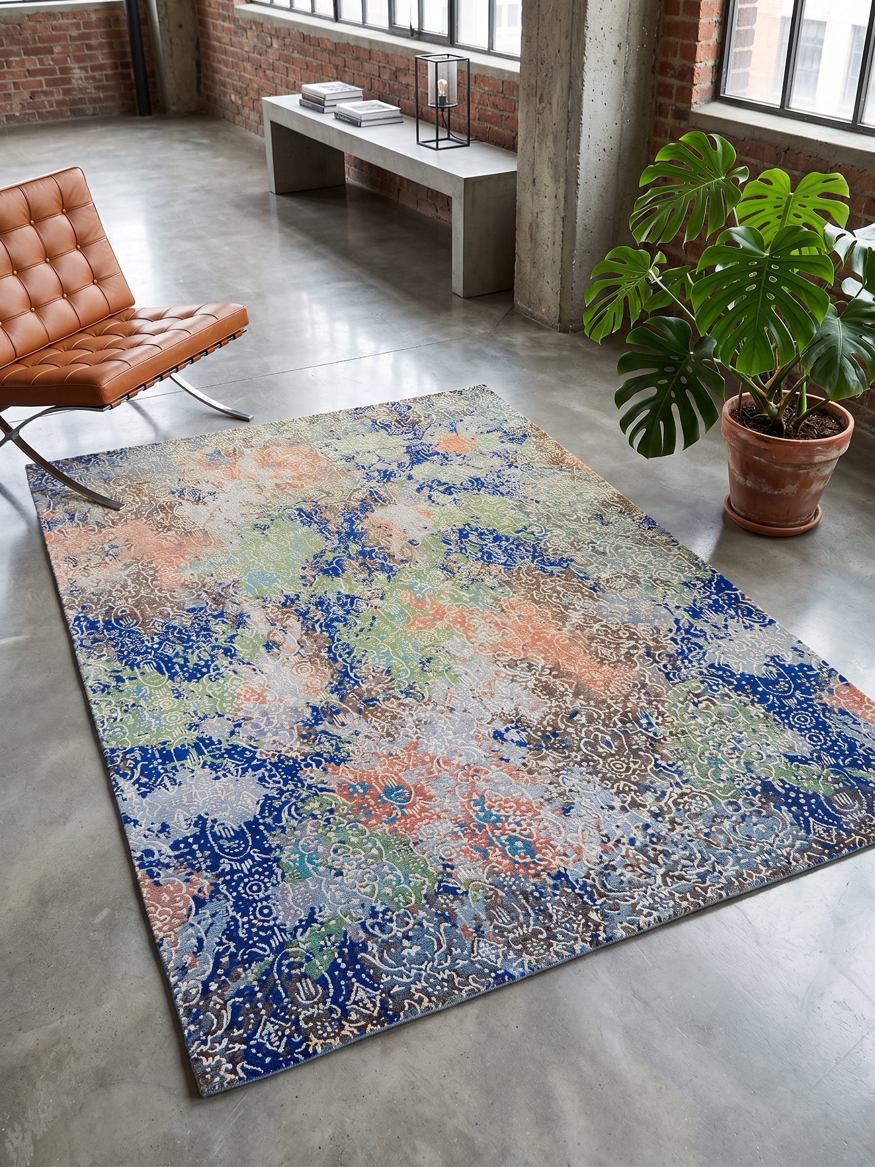 The Artisan Indigo & Terracotta Distressed Mosaic Area Rug