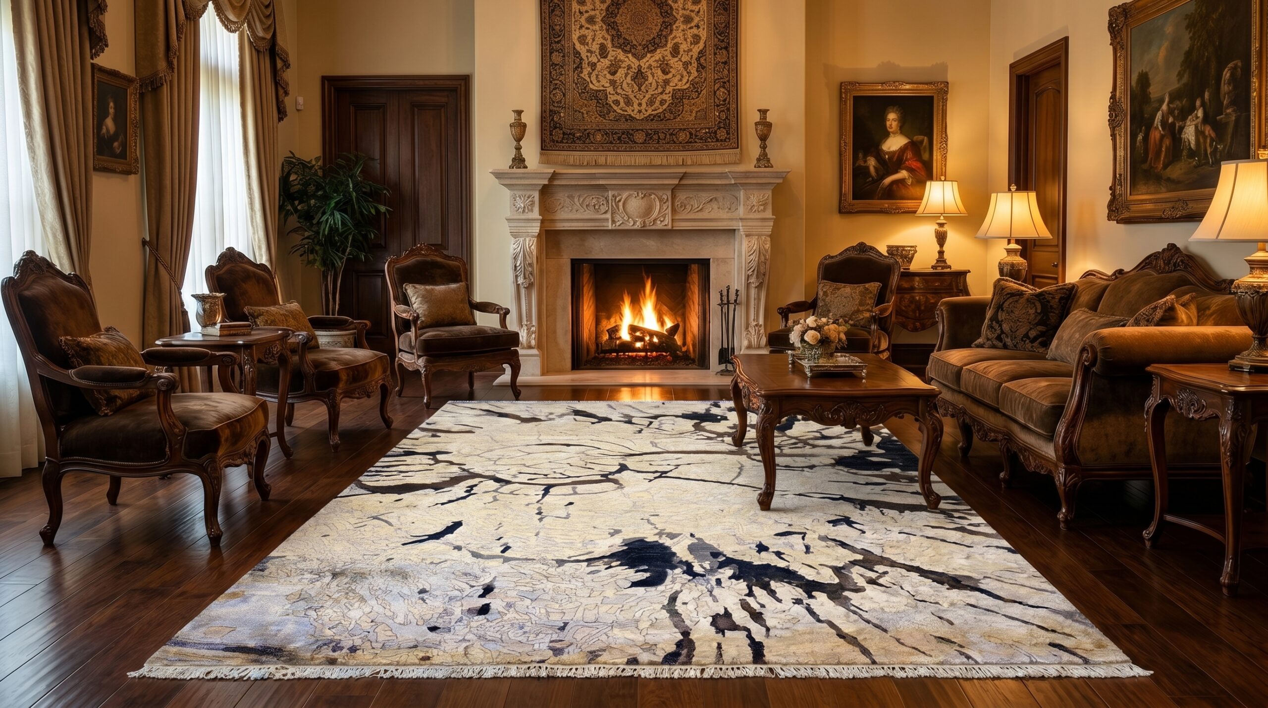 The Midnight Marée Hand-Knotted Abstract Silk-Blend Rug