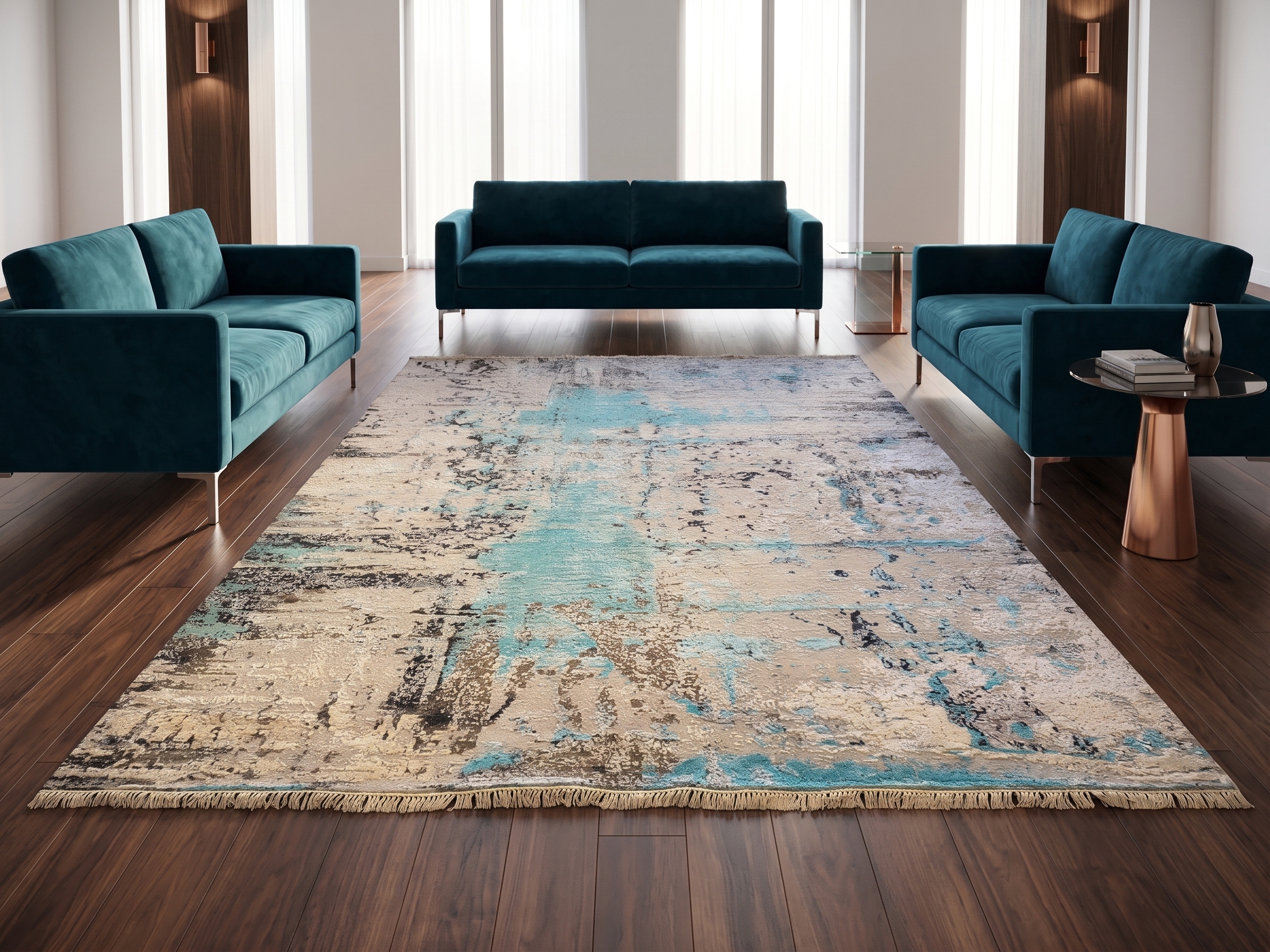 The Azure Tides Distressed Abstract Area Rug