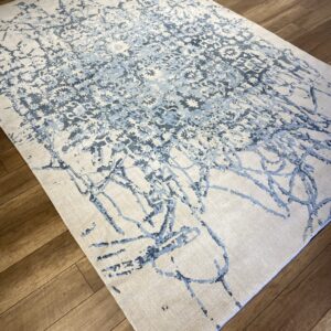 The Azure Nebula: Abstract Deconstructed Medallion Hand-Knotted Rug