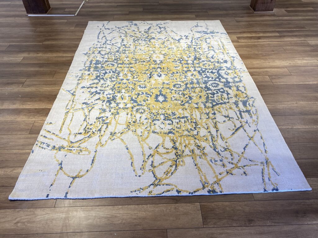 The Gilded Cobalt: Transitional Abstract Silk & Wool Blend Rug