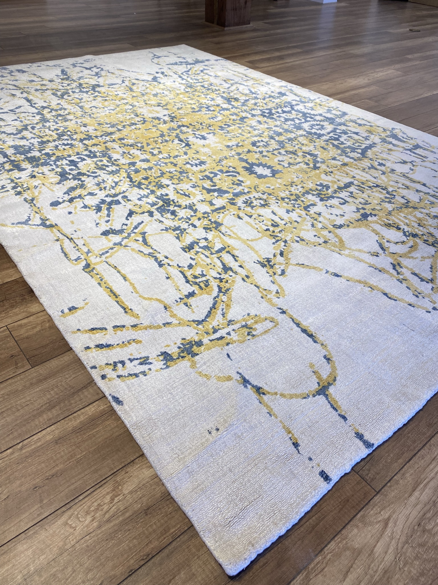 The Gilded Cobalt: Transitional Abstract Silk & Wool Blend Rug - Image 2