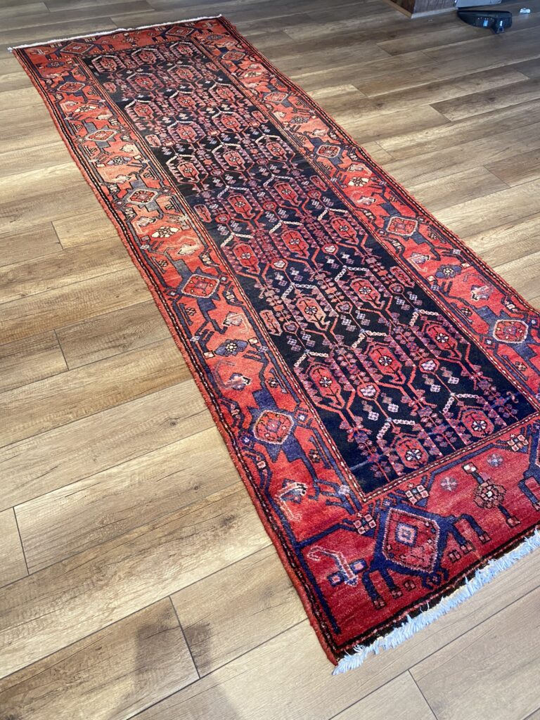 Antique Crimson Medallion Hand-Woven Persian Runner