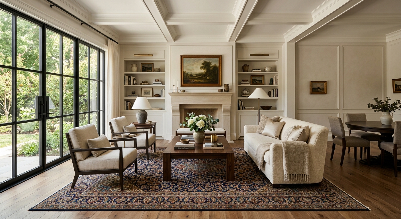 Luxury Atherton Living Room with Persian Rug