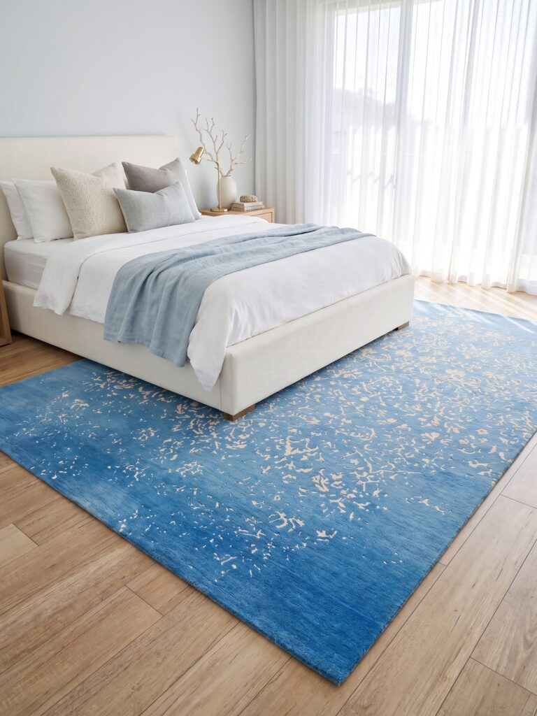 The Azure Mirage Distressed Botanical Silk-Blend Rug