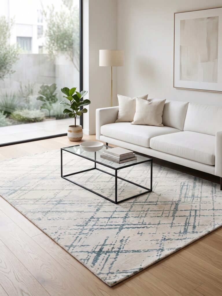 The Serene Haze Artisan Lattice Rug Mockup