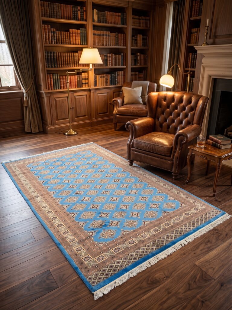 Azure Sky Traditional Geometric Tribal Rug Mockup