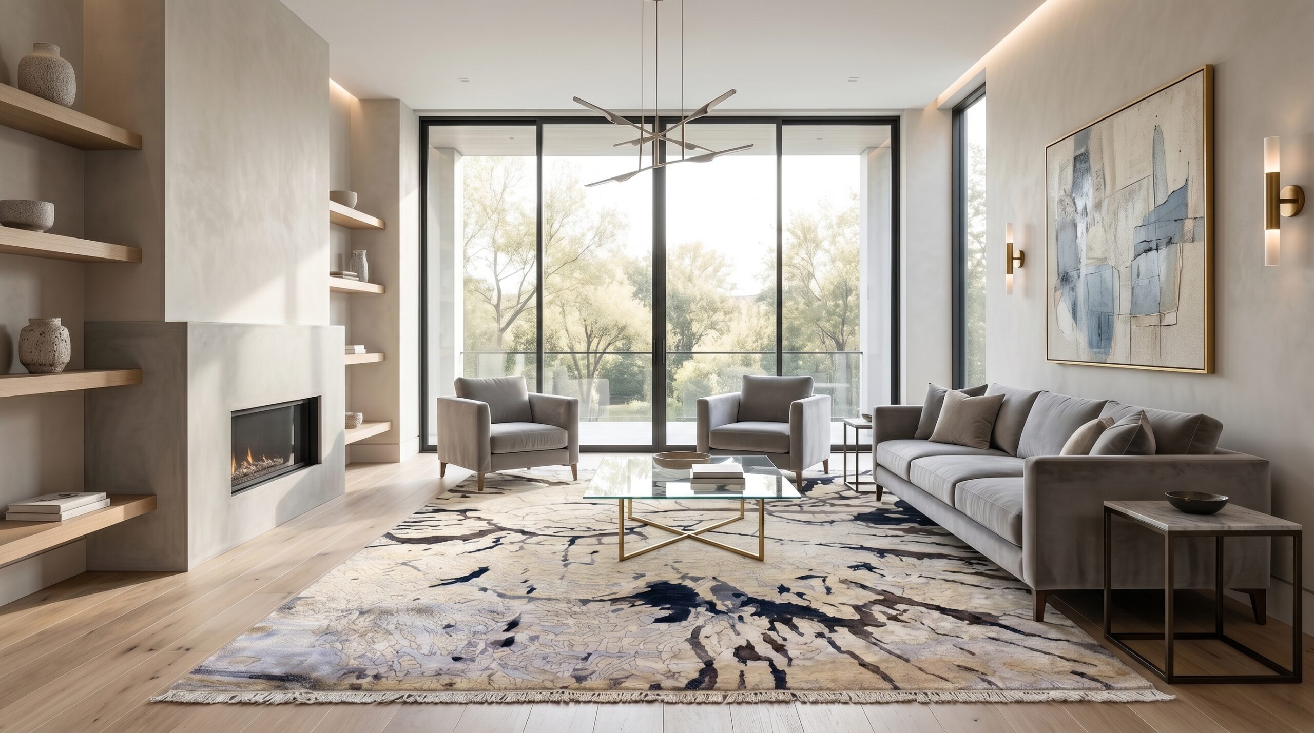 The Midnight Marée Hand-Knotted Abstract Silk-Blend Rug - Image 2