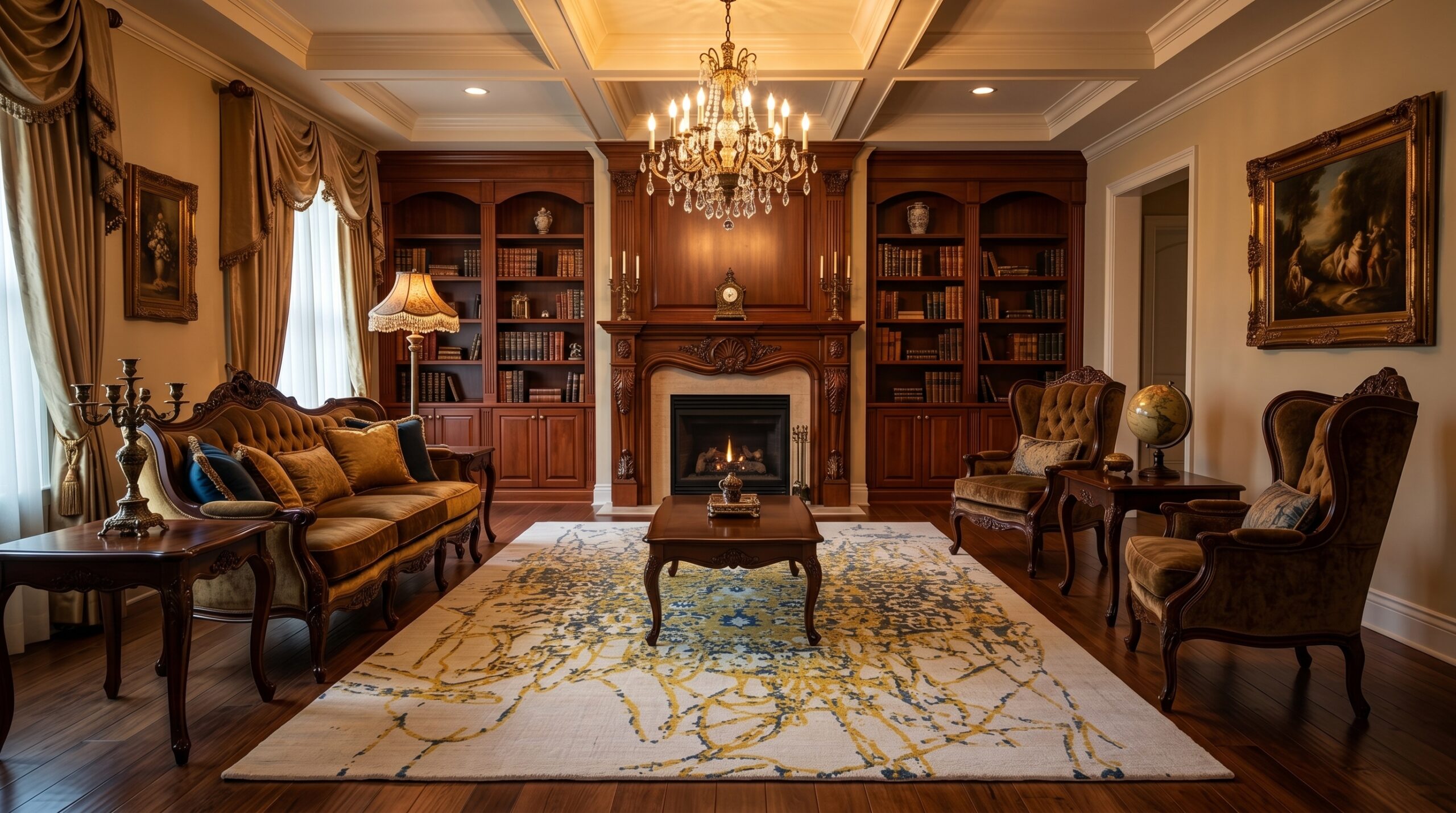 The Gilded Cobalt: Transitional Abstract Silk & Wool Blend Rug - Image 4