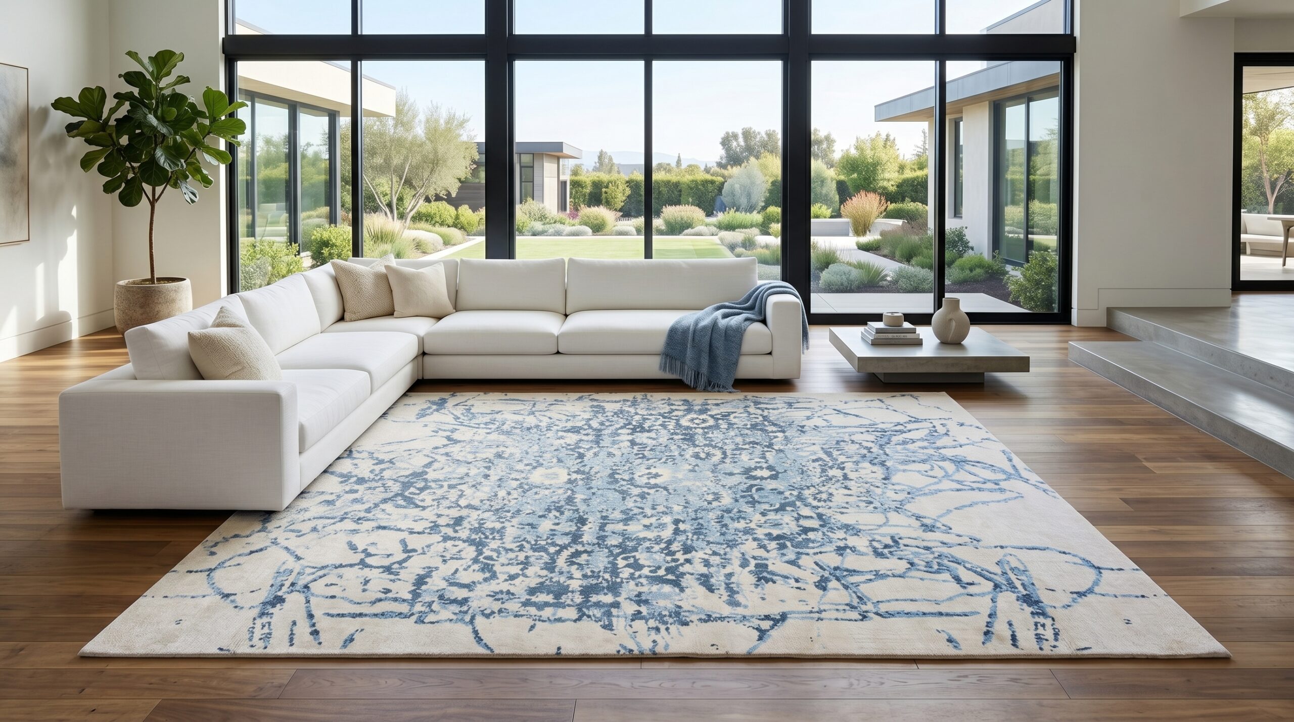 The Azure Nebula: Abstract Deconstructed Medallion Hand-Knotted Rug - Image 3