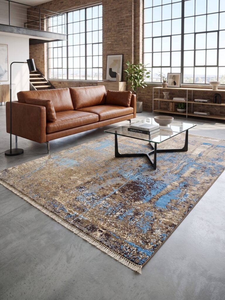 The Urban Azure Weathered Stone Rug Mockup
