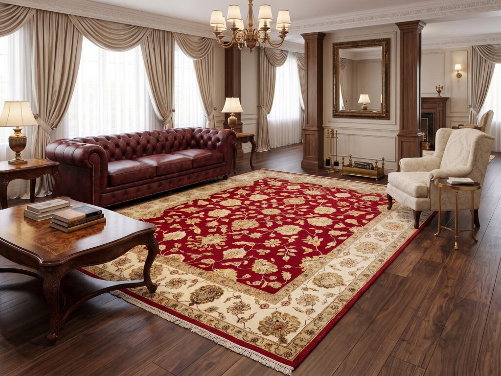 Imperial Persian Crimson & Ivory Heirloom Area Rug Mockup