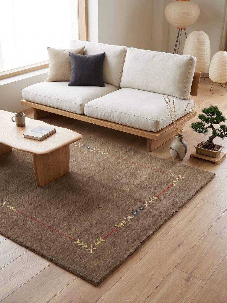 Nomadic Earth Tone Minimalist Wool Rug Mockup