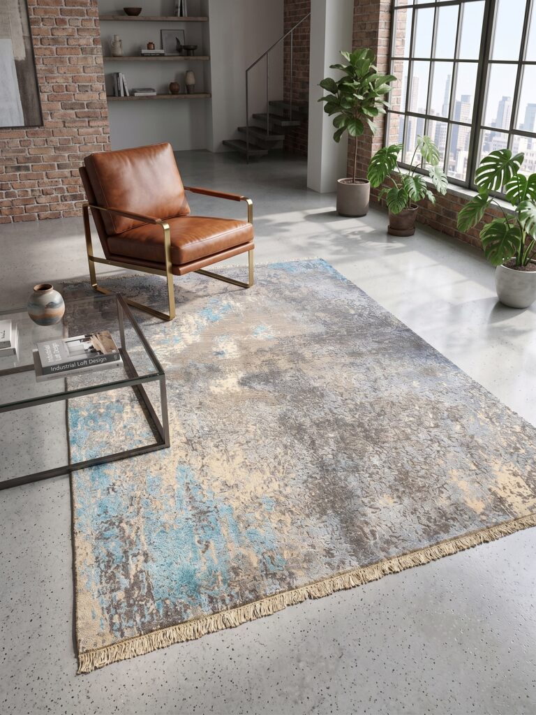 Cerulean Mist Distressed Modernist Rug Mockup