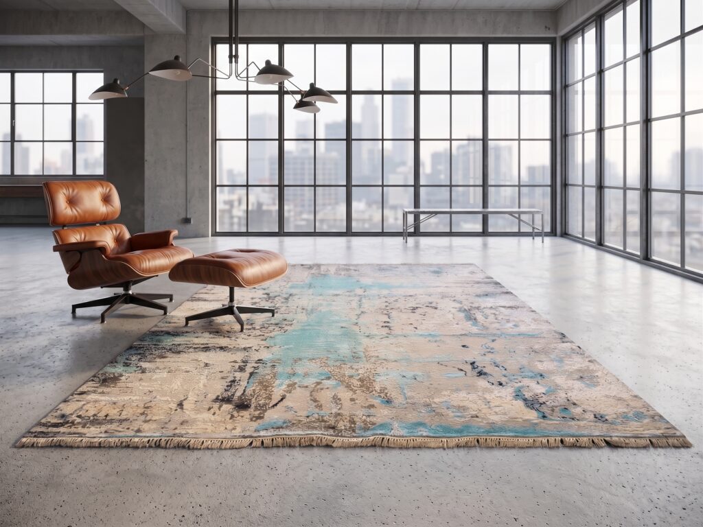 The Azure Tides Distressed Abstract Area Rug Mockup