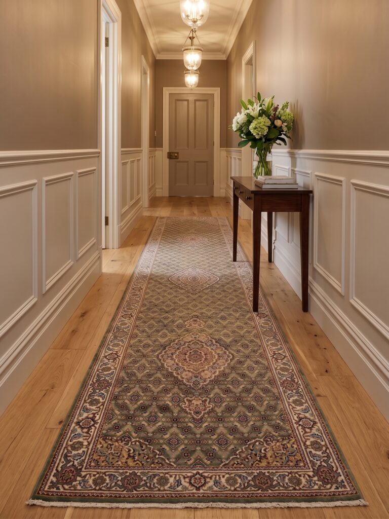 Heritage Sage & Rose Floral Medallion Hallway Runner Mockup