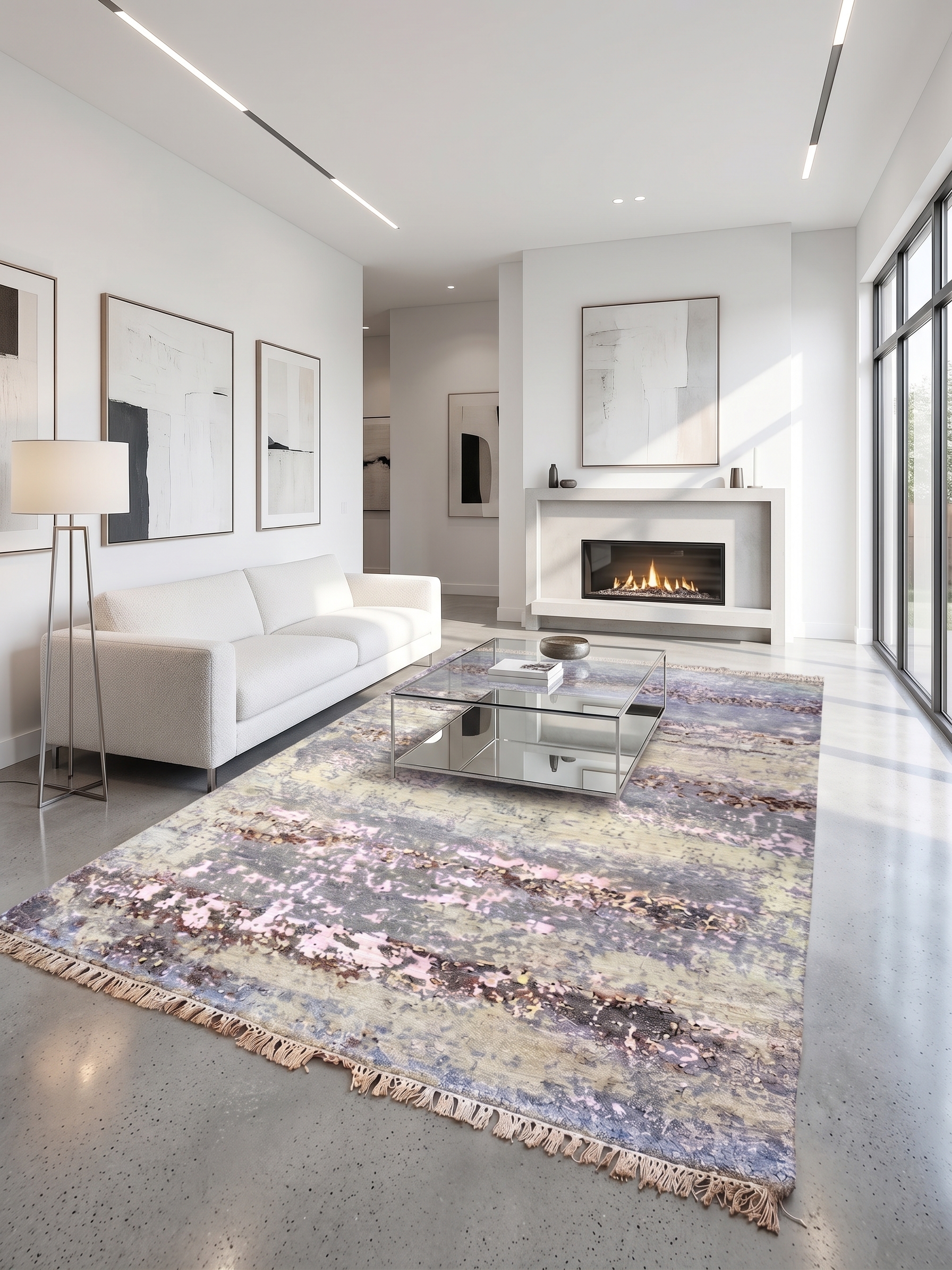 Celestial Horizon Hand-Knotted Abstract Silk-Blend Rug - Image 2