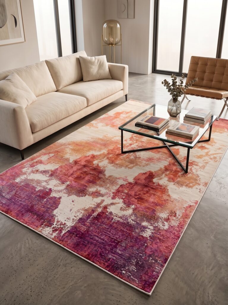 The Sunset Bloom Hand-Tufted Abstract Rug Mockup