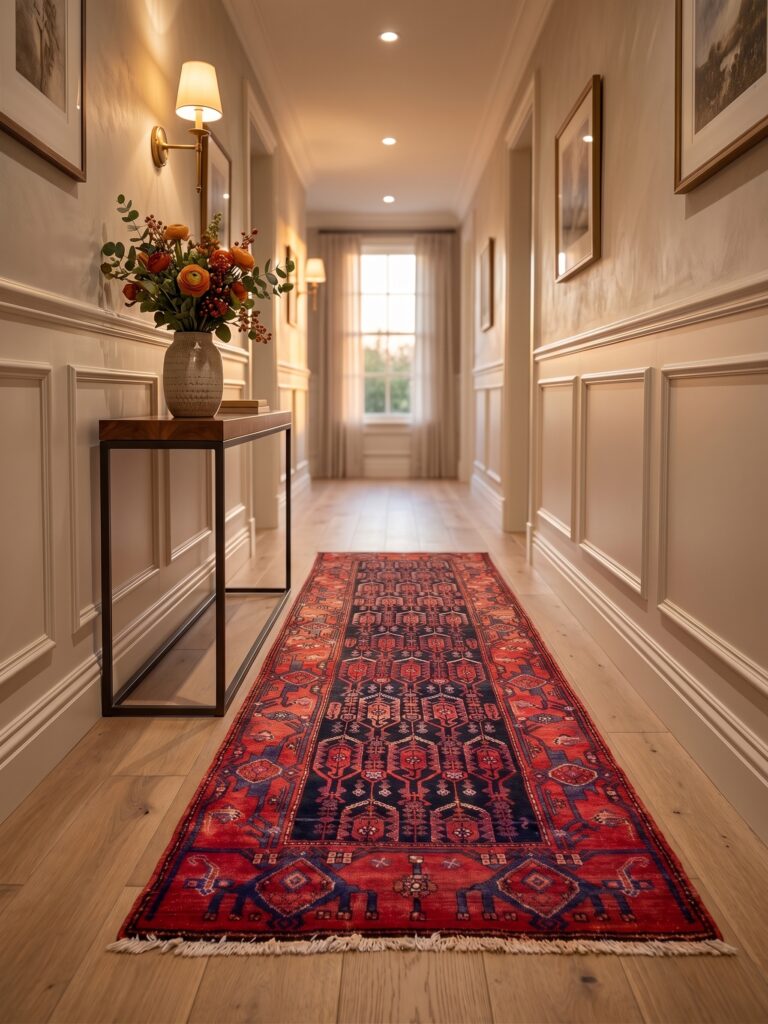 Antique Crimson Medallion Hand-Woven Persian Runner Mockup