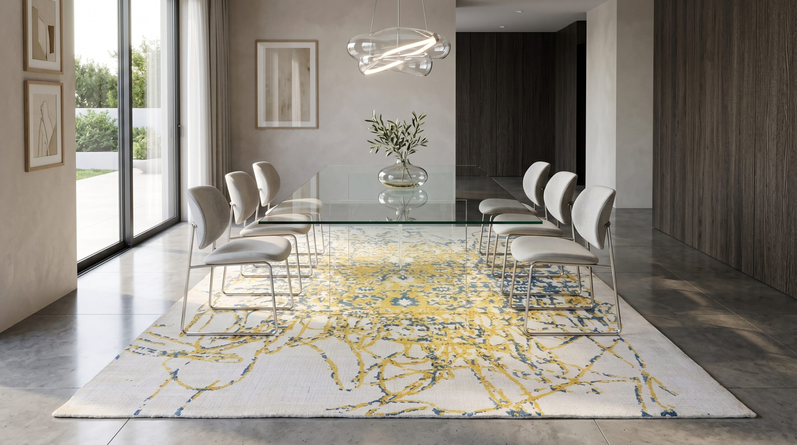 The Gilded Cobalt: Transitional Abstract Silk & Wool Blend Rug - Image 3