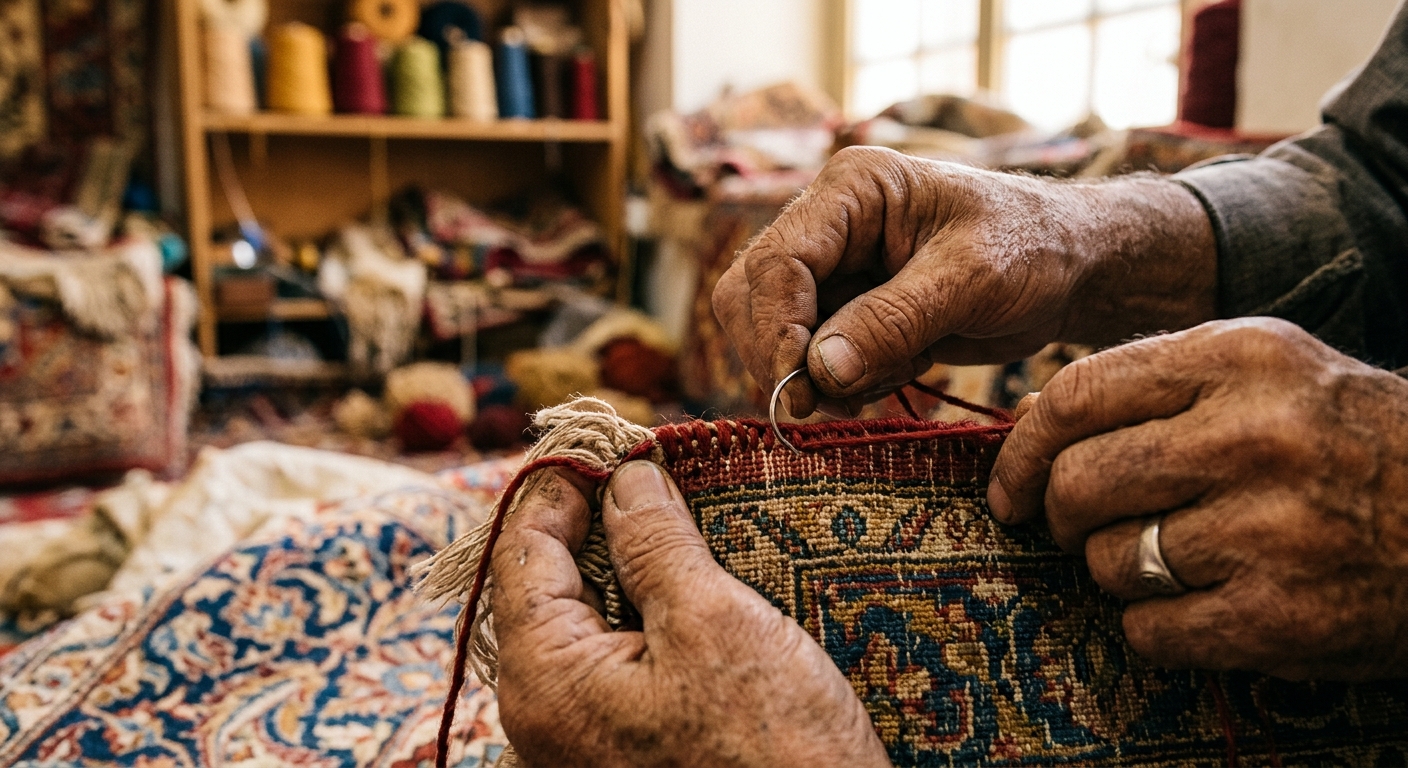 Master Artisan Binding Rug Edge
