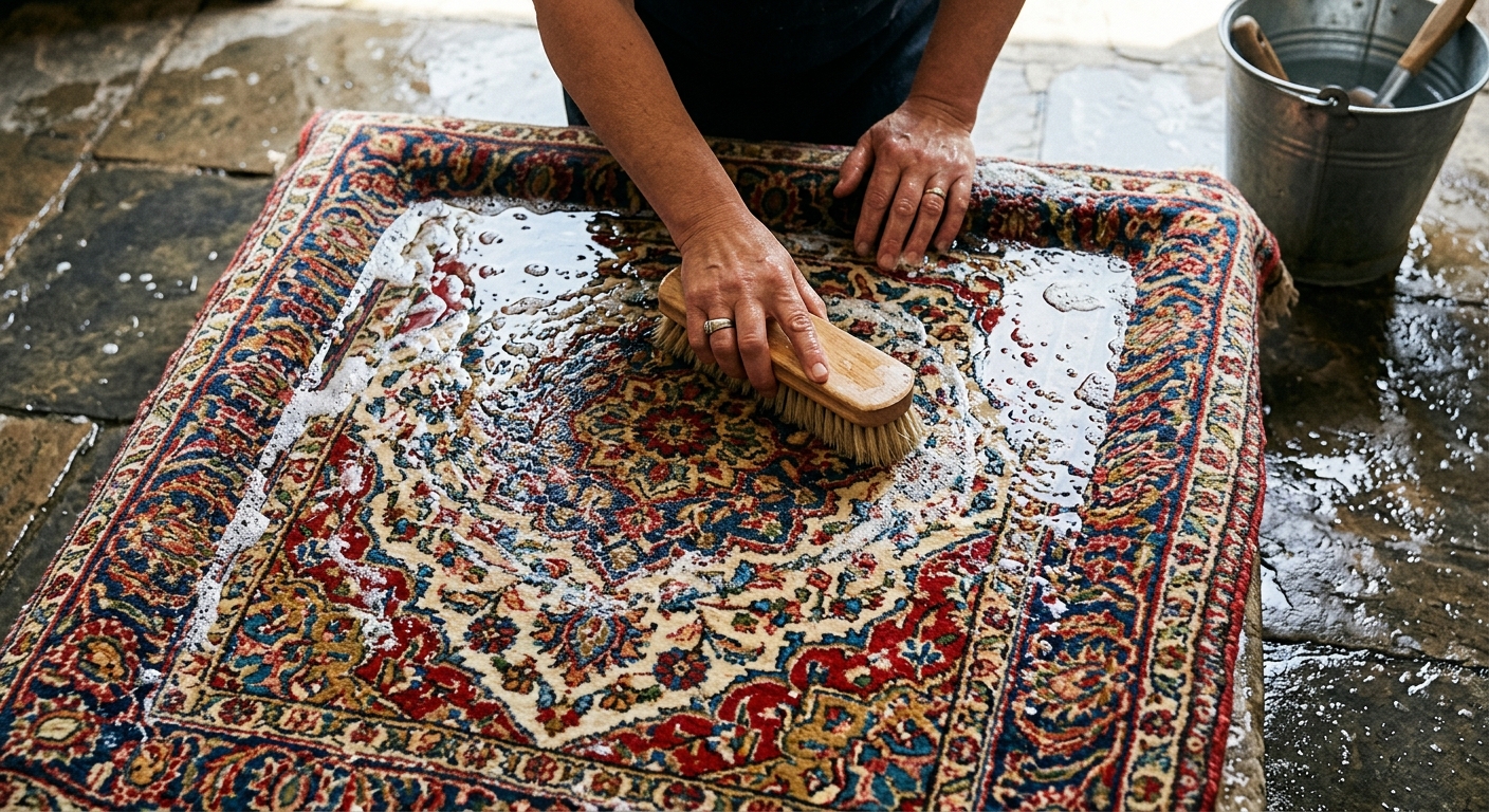 Antique Persian Rug Hand Washing