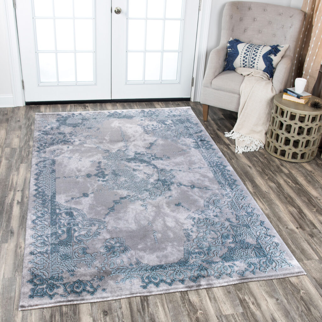 Pure Silk Nature Blue Rug – 9417A Mockup